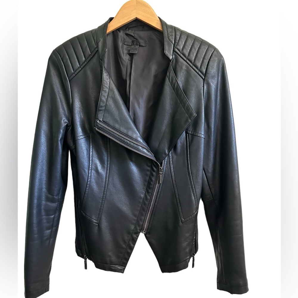 Pamela Dennis Stunning Black Faux Leather Moto Jacket Size Medium